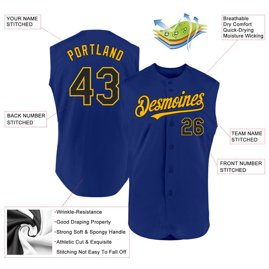 Custom Royal Black-Gold Authentic Sleeveless Baseball Jersey - Sky-Custom