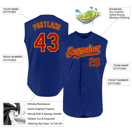 Custom Royal Red-Gold Authentic Sleeveless Baseball Jersey - Sky-Custom