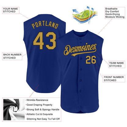 Custom Royal Old Gold-Black Authentic Sleeveless Baseball Jersey - Sky-Custom