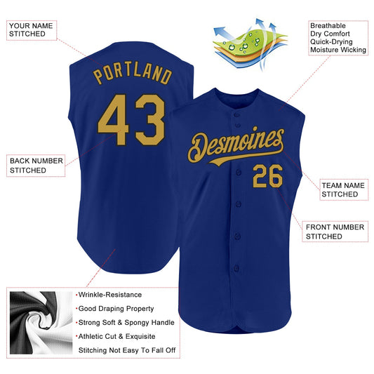 Custom Royal Old Gold-Black Authentic Sleeveless Baseball Jersey - Sky-Custom