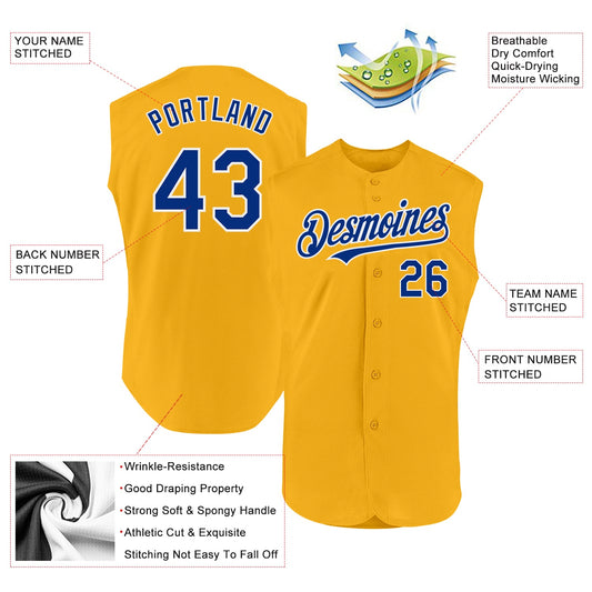 Custom Gold Royal-White Authentic Sleeveless Baseball Jersey - Sky-Custom