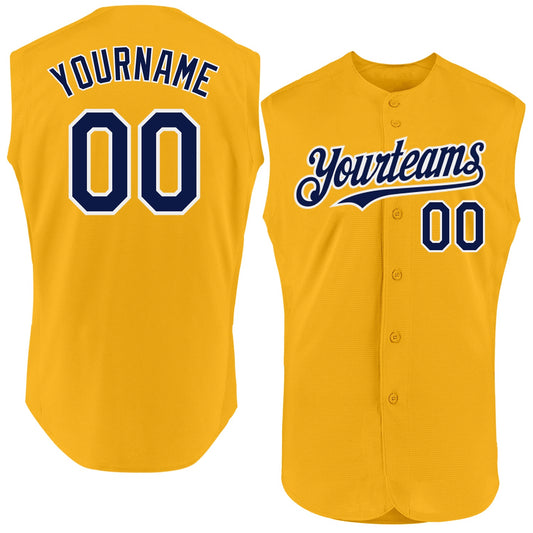 Custom Gold Navy-White Authentic Sleeveless Baseball Jersey - Sky-Custom