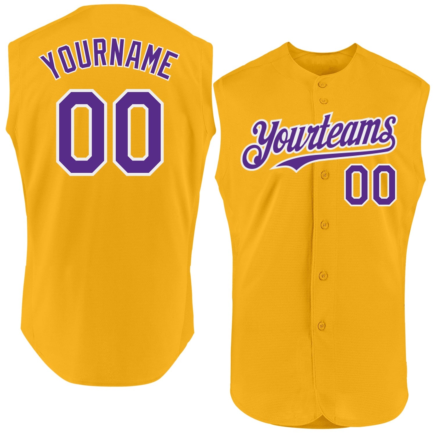 Custom Gold Purple-White Authentic Sleeveless Baseball Jersey - Sky-Custom