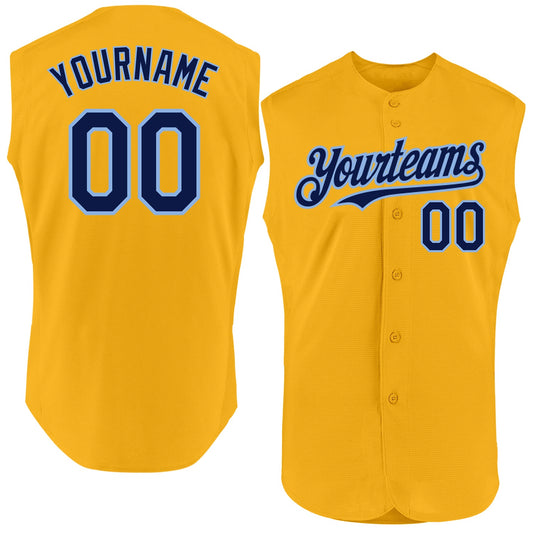 Custom Gold Navy-Light Blue Authentic Sleeveless Baseball Jersey - Sky-Custom