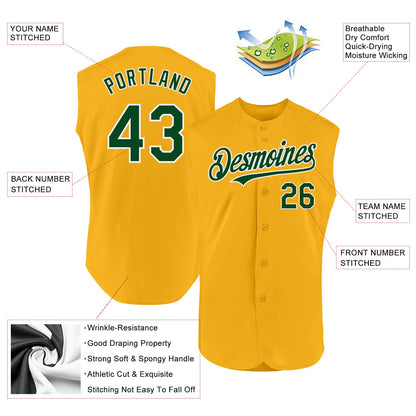 Custom Gold Green-White Authentic Sleeveless Baseball Jersey - Sky-Custom