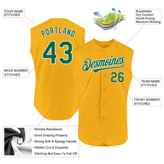 Custom Gold Kelly Green-White Authentic Sleeveless Baseball Jersey - Sky-Custom