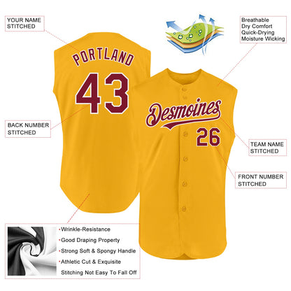 Custom Gold Crimson-White Authentic Sleeveless Baseball Jersey - Sky-Custom