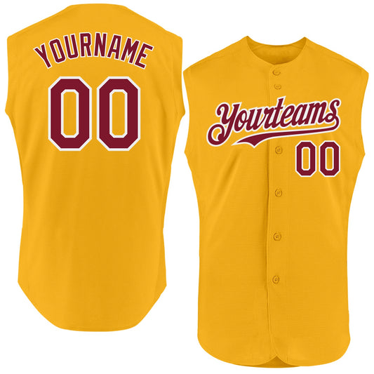Custom Gold Crimson-White Authentic Sleeveless Baseball Jersey - Sky-Custom