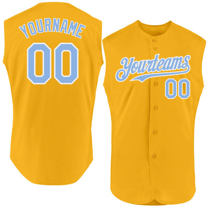 Custom Gold Light Blue-White Authentic Sleeveless Baseball Jersey - Sky-Custom