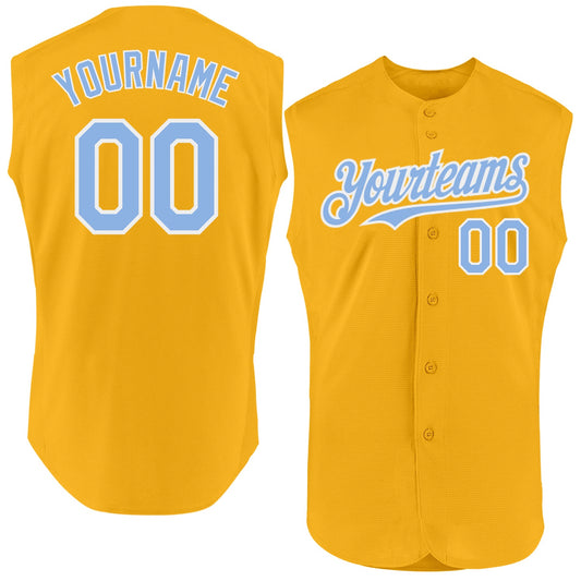 Custom Gold Light Blue-White Authentic Sleeveless Baseball Jersey - Sky-Custom