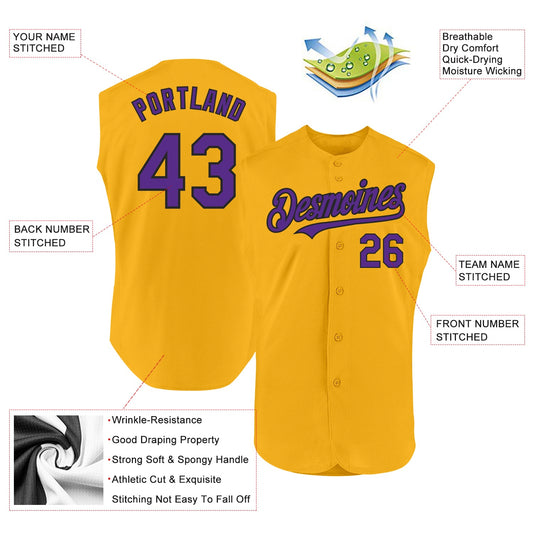 Custom Gold Purple-Black Authentic Sleeveless Baseball Jersey - Sky-Custom