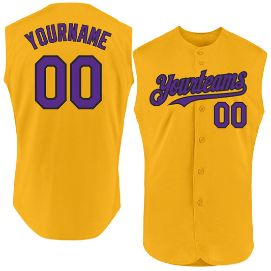 Custom Gold Purple-Black Authentic Sleeveless Baseball Jersey - Sky-Custom