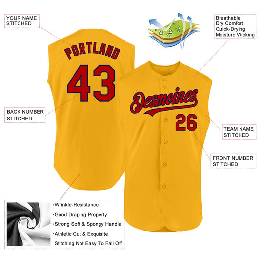 Custom Gold Red-Navy Authentic Sleeveless Baseball Jersey - Sky-Custom
