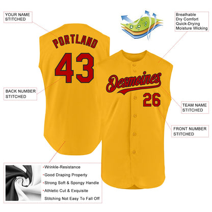 Custom Gold Red-Black Authentic Sleeveless Baseball Jersey - Sky-Custom