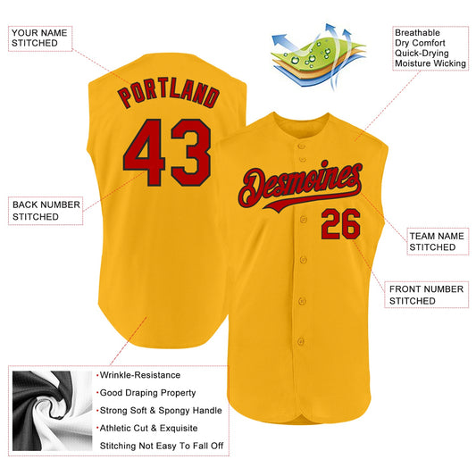 Custom Gold Red-Black Authentic Sleeveless Baseball Jersey - Sky-Custom