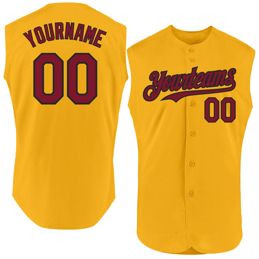 Custom Gold Crimson-Black Authentic Sleeveless Baseball Jersey - Sky-Custom