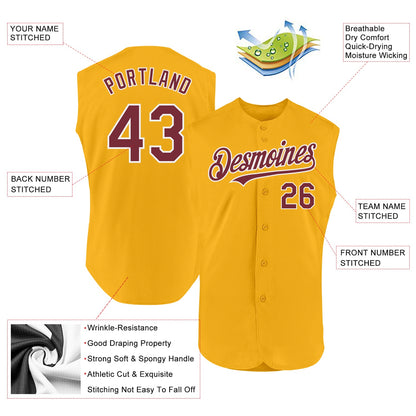 Custom Gold Burgundy-White Authentic Sleeveless Baseball Jersey - Sky-Custom