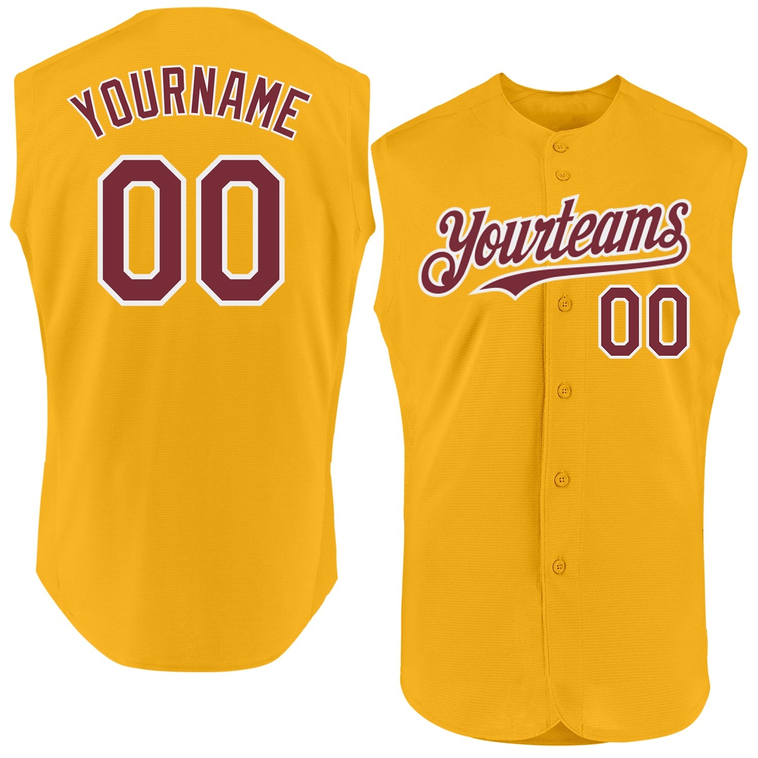 Custom Gold Burgundy-White Authentic Sleeveless Baseball Jersey - Sky-Custom