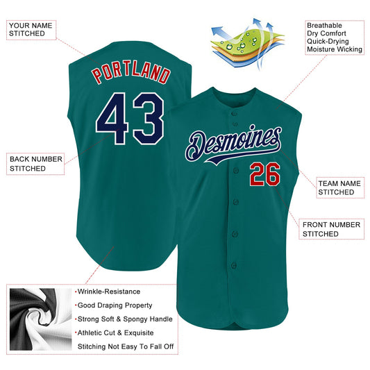 Custom Teal Navy-Red Authentic Sleeveless Baseball Jersey - Sky-Custom