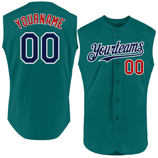 Custom Teal Navy-Red Authentic Sleeveless Baseball Jersey - Sky-Custom