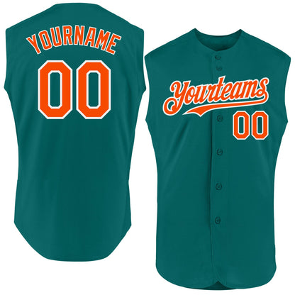 Custom Teal Orange-White Authentic Sleeveless Baseball Jersey - Sky-Custom