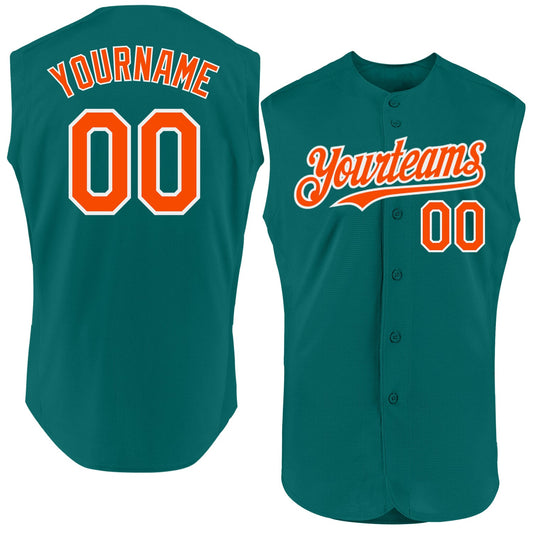 Custom Teal Orange-White Authentic Sleeveless Baseball Jersey - Sky-Custom