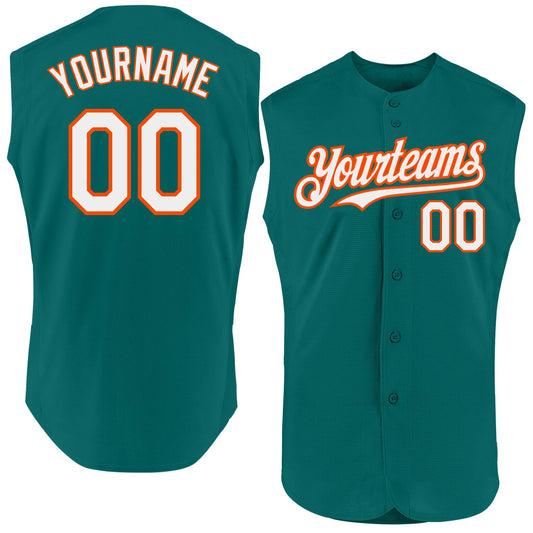 Custom Teal White-Orange Authentic Sleeveless Baseball Jersey - Sky-Custom