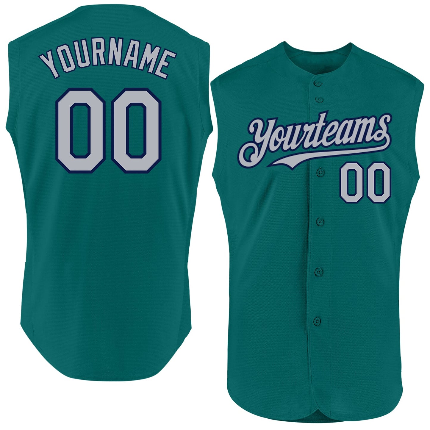 Custom Teal Gray-Navy Authentic Sleeveless Baseball Jersey - Sky-Custom