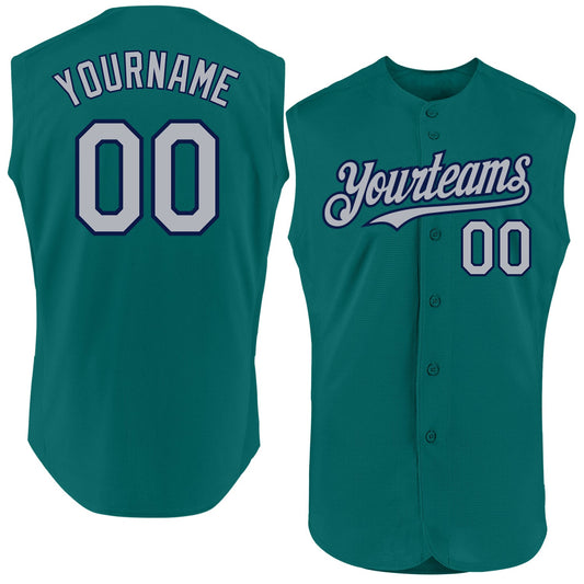 Custom Teal Gray-Navy Authentic Sleeveless Baseball Jersey - Sky-Custom