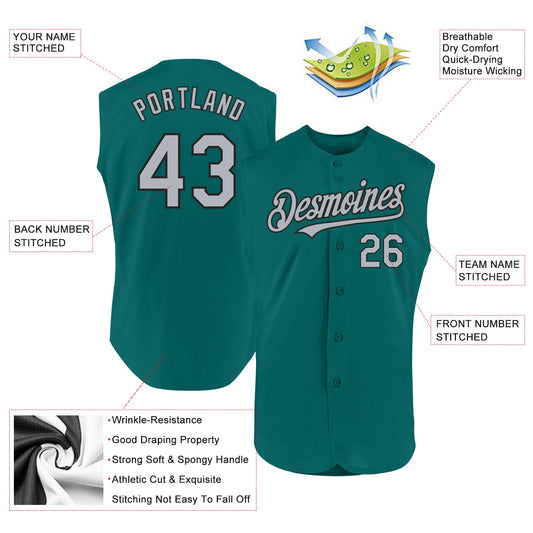 Custom Teal Gray-Black Authentic Sleeveless Baseball Jersey - Sky-Custom