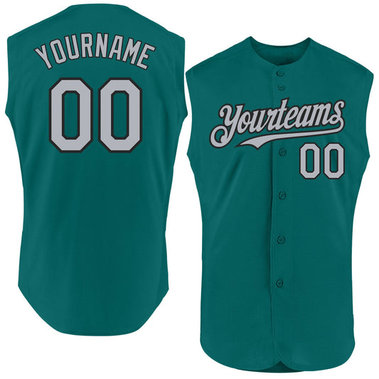Custom Teal Gray-Black Authentic Sleeveless Baseball Jersey - Sky-Custom