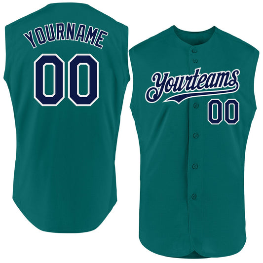 Custom Teal Navy-White Authentic Sleeveless Baseball Jersey - Sky-Custom