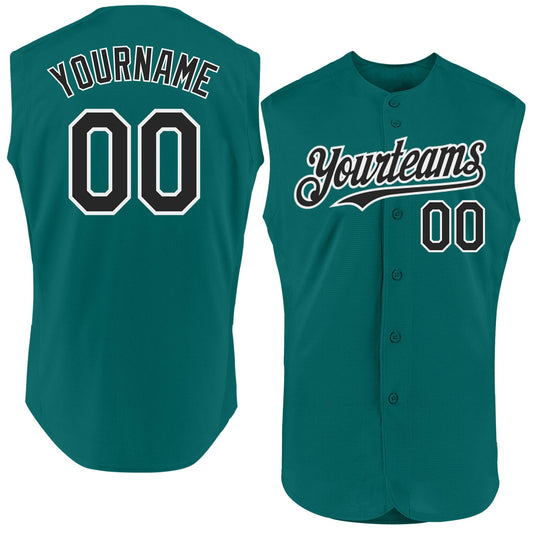 Custom Teal Black-White Authentic Sleeveless Baseball Jersey - Sky-Custom