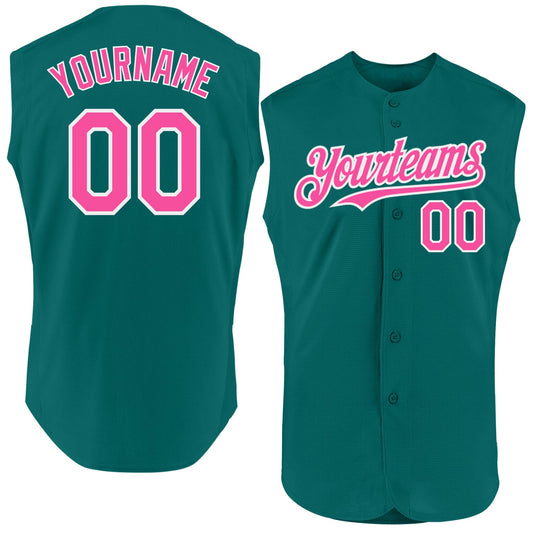 Custom Teal Pink-White Authentic Sleeveless Baseball Jersey - Sky-Custom
