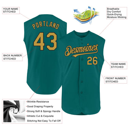 Custom Teal Old Gold-Black Authentic Sleeveless Baseball Jersey - Sky-Custom