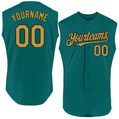 Custom Teal Old Gold-Black Authentic Sleeveless Baseball Jersey - Sky-Custom