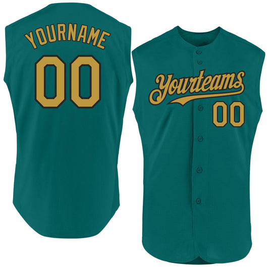Custom Teal Old Gold-Black Authentic Sleeveless Baseball Jersey - Sky-Custom