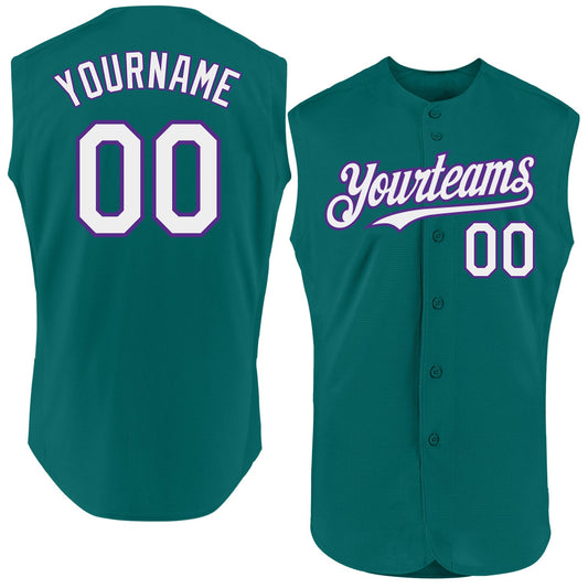 Custom Teal White-Purple Authentic Sleeveless Baseball Jersey - Sky-Custom