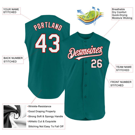 Custom Teal White-Red Authentic Sleeveless Baseball Jersey - Sky-Custom