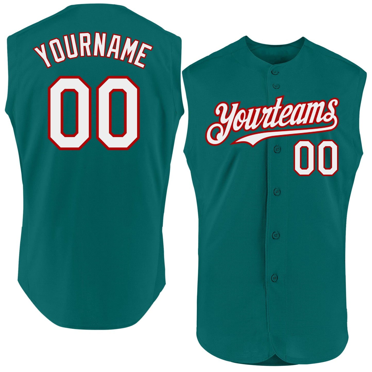 Custom Teal White-Red Authentic Sleeveless Baseball Jersey - Sky-Custom