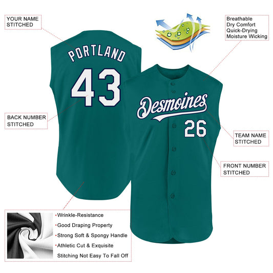Custom Teal White-Navy Authentic Sleeveless Baseball Jersey - Sky-Custom