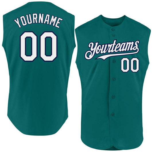 Custom Teal White-Navy Authentic Sleeveless Baseball Jersey - Sky-Custom