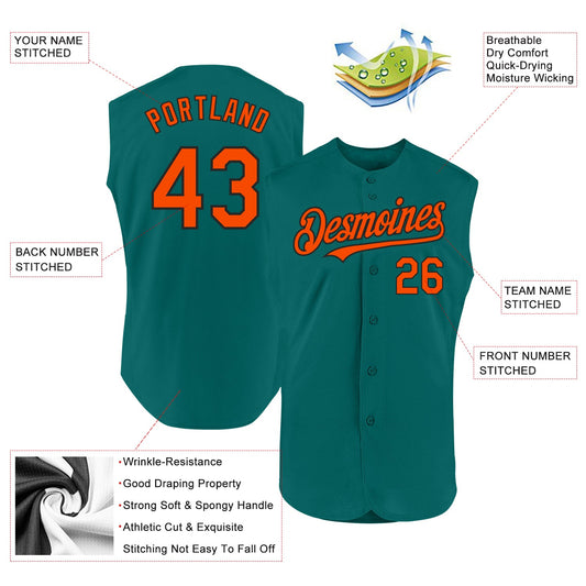 Custom Teal Orange-Black Authentic Sleeveless Baseball Jersey - Sky-Custom