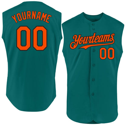 Custom Teal Orange-Black Authentic Sleeveless Baseball Jersey - Sky-Custom