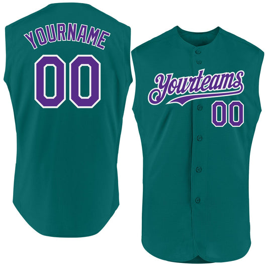 Custom Teal Purple-White Authentic Sleeveless Baseball Jersey - Sky-Custom