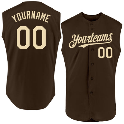 Custom Brown Cream Authentic Sleeveless Baseball Jersey - Sky-Custom
