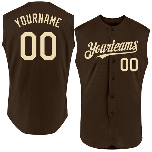 Custom Brown Cream Authentic Sleeveless Baseball Jersey - Sky-Custom
