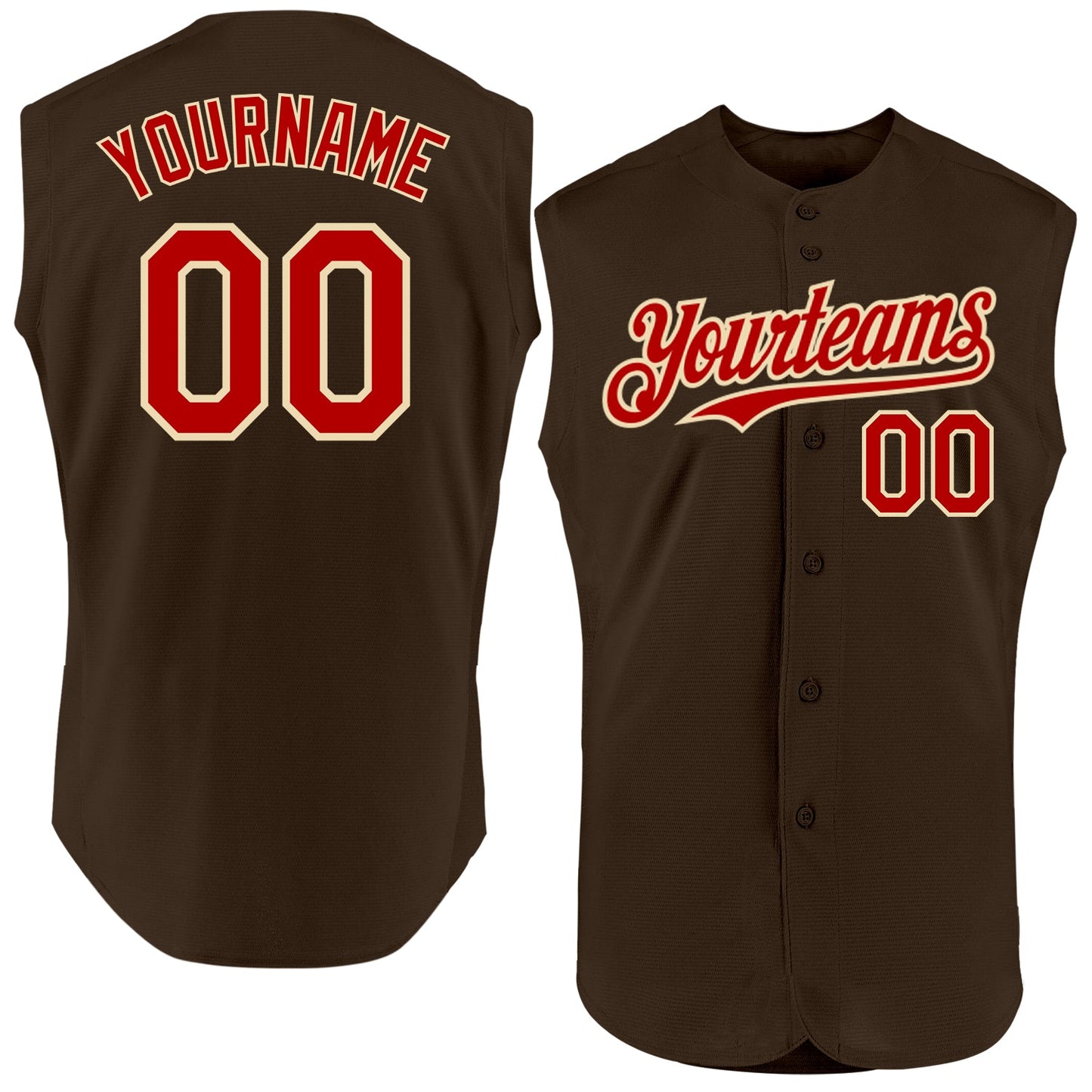 Custom Brown Red-Cream Authentic Sleeveless Baseball Jersey - Sky-Custom
