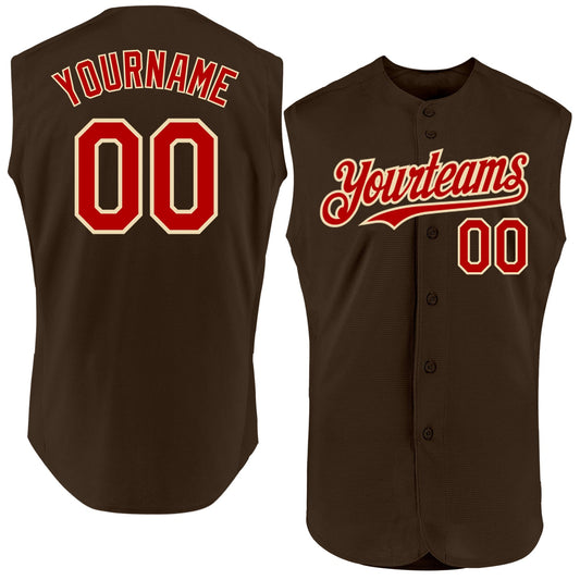 Custom Brown Red-Cream Authentic Sleeveless Baseball Jersey - Sky-Custom