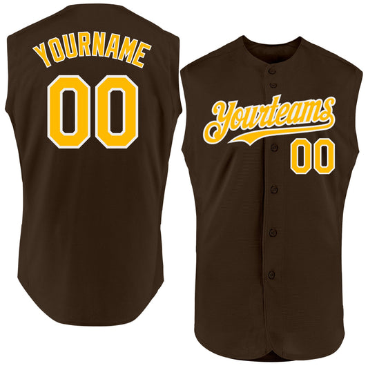 Custom Brown Gold-White Authentic Sleeveless Baseball Jersey - Sky-Custom